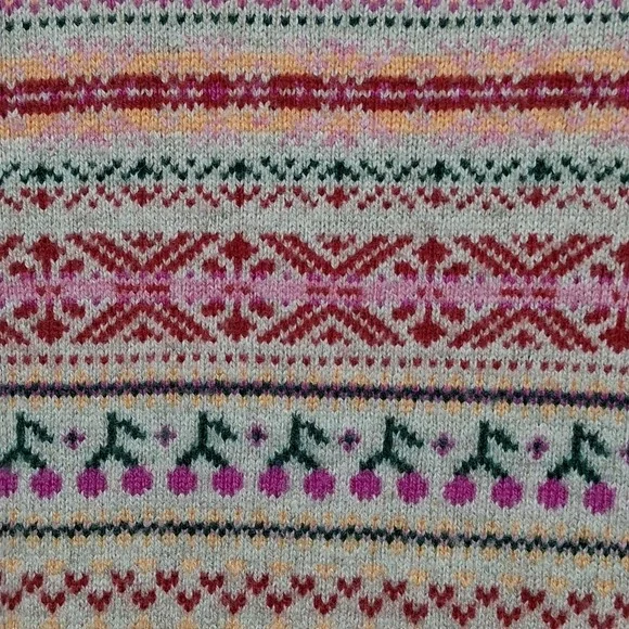 J.Crew Womens Size 2X Puff-Sleeve Fair Isle Crewneck Sweater Cherries - Picture 6 of 9